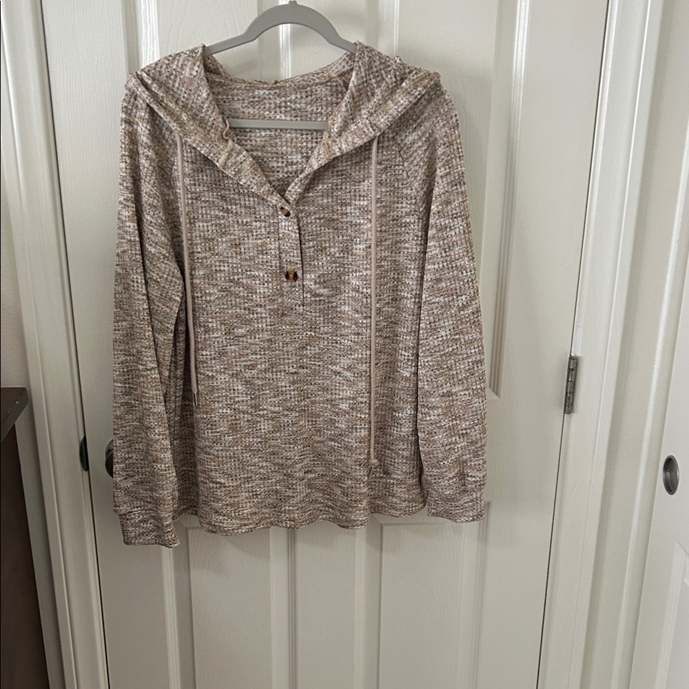 Shein Women’s Cozy Knit Hoodie in Beige and Brown, Size L, NWOT
